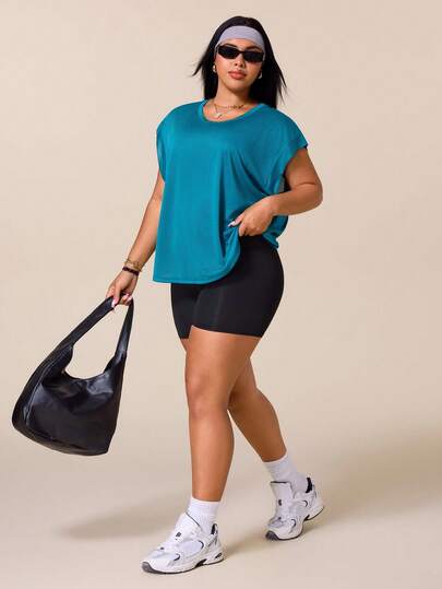 SHEIN Rhythm Era Women's Plus Size Solid Color Back Cutout Sports Tank Top