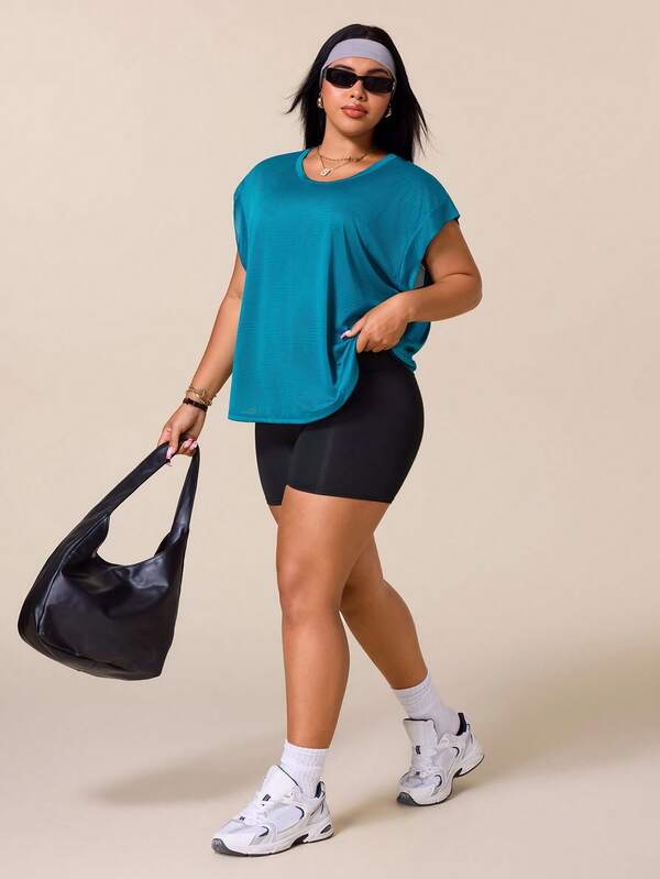 SHEIN Rhythm Era Camiseta de tirantes deportiva de talla grande para mujer con unicolor y abertura en la espalda