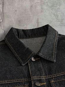 AXEPEAK Men's Single-Breasted Casual Versatile Daily Denim Jacket - Black - View 3