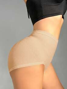 SHEIN 女款純色高腰塑形內褲 - 薑色 - 查看 4