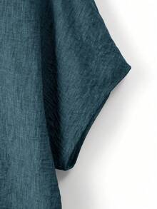Linhara Spring/Summer Plus Size Women's Textured Round Neck Blouse, Versatile Casual - Dusty Blue - View 3