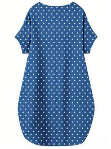 Linhara Plus Size Women's Round Neck Short Sleeve Casual Comfortable Design Dress Suitable For Daily Commute Wear - Multicolor - View 2