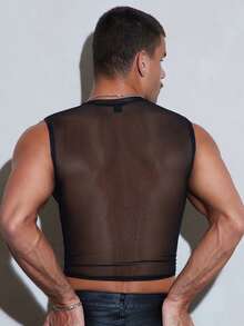 FeverCity Top casual transparente con letras y strass para hombre - Negro - Ver 2