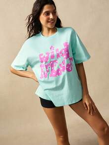 VARSIVA Women's Letter Print Casual Streetwear Graphic Versatile Daily Day Time Night Out Holiday Outing Short Sleeve T-Shirt Back-To-School Light Pink Summer - Multicolor - View 5