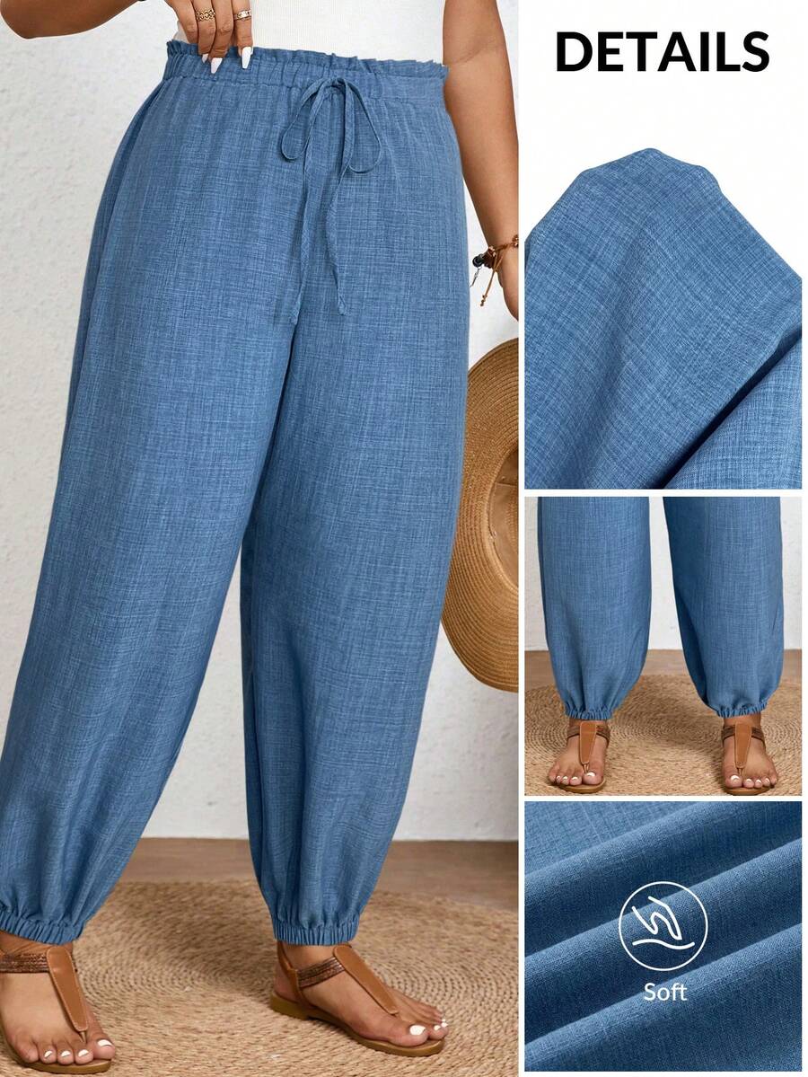 SHEIN CURVE+ 大码高腰抽绳休闲裤