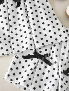 SHEIN Elladie kids 女童波點印花百褶可愛3D蝴蝶結背心與時尚寬鬆短褲套裝，適合日常休閒通勤，極簡時尚穿搭 - 黑與白 - 查看 5