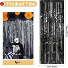 1/2/3件組 100*200cm 黑色流蘇緞帶 派對裝飾簾 亮面金屬質感設計 適用攝影棚道具 生日派對 新娘送禮會 婚禮 各類節日裝飾 聖誕節 背景布 派對裝飾 - 黑色 - 查看 7