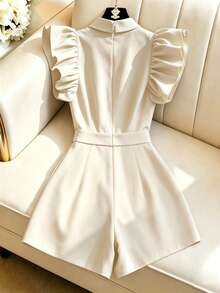 GlowEve Elegant Commuting Stylish Chic Cap Sleeve Collared Jumpsuit For Women, Spring/Summer - Apricot - View 2