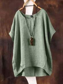 Linhara Camisa verde nueva de primavera/verano, versátil y casual, talla grande - Verde - Ver 1