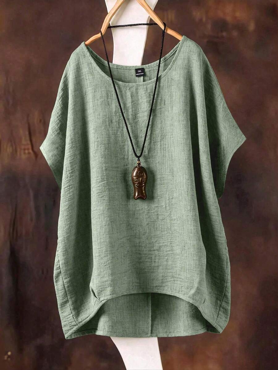 Linhara Camisa verde nueva de primavera/verano, versátil y casual, talla grande - Verde - Ver 1