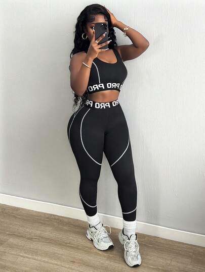 SHEIN Core Rhythm 女款短版背心與緊身褲運動套裝