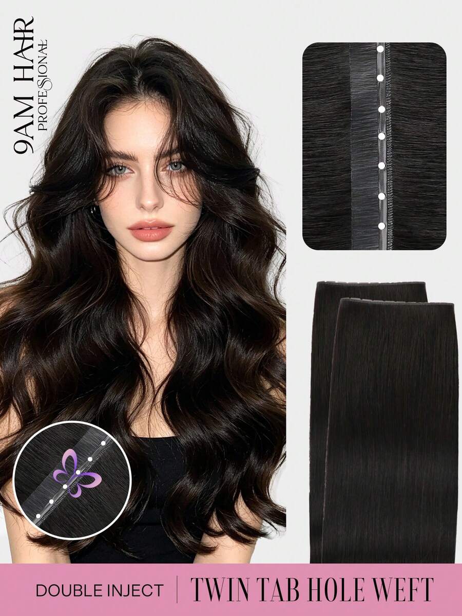 80-100g/Paket 2PCS Ekstensi Rambut Weft Kupu-kupu Hitam Alami Rambut Manusia Tak Terlihat Fleksibel Jahitan Rambut Weft untuk Kenyamanan Sepanjang Hari - S1B - View 1