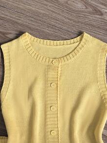 GlowEve CURVE Plus Size Women Solid Color Round Neck Top And Shorts Casual Daily Knit Set Fall - Yellow - View 6