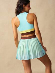 VARSIVA Set Olahraga Wanita Atasan Tank Top dan Rok Celana Lipit Motif Blok Warna - MultiWarna - View 6