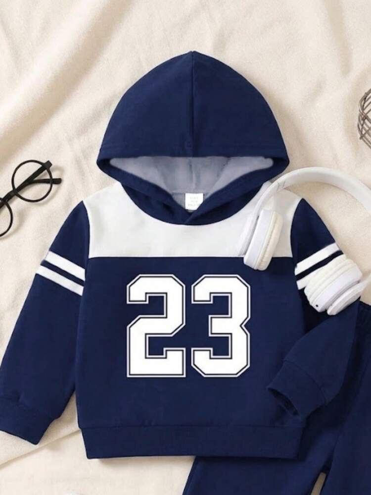 1 Random Set, New Casual Comfortable Fashion Minimalist Digital 23 Print Hoodie & Pants Set, 2-Piece Set, Autumn/Winte - Multicolor - View 4