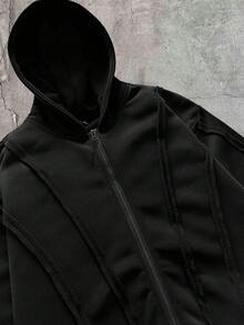 AXEPEAK 男士寬鬆舒適保暖休閒度假大學戶外時尚拼接連帽衛衣 - 黑色 - 查看 5