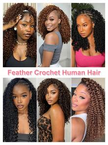 Boho Braids Miracle Knots Crochet Human Hair 100% Remy Burmese Curl Feather Line Crochet Hair Braids Salon Silky Seamless Invisible Solid Color 4# Medium Brown Reddish Feather Crochet Human Hair Braiding For Women Micro Pre Looped Burmese Curly Extensions - S4# - View 7