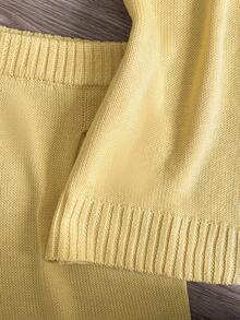 GlowEve CURVE Plus Size Women Solid Color Round Neck Top And Shorts Casual Daily Knit Set Fall - Yellow - View 5