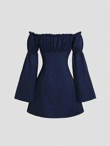Sweetra New Polka Dot Long Sleeve Mini Dress, Designed Sleeves, Sweet And Fashionable, Suitable For Street Wear - Blue - View 2
