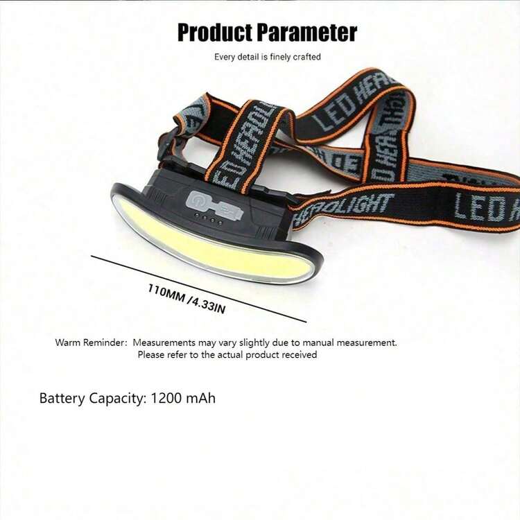 1個 COB LED 充電式頭燈 釣魚露營手電筒 頭戴式照明燈 內建電池 夜間露營 釣魚 工作 狩獵 跑步用 - 黑色 - 查看 2