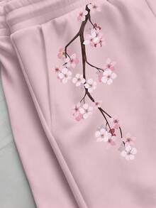 Manfinity Roghcode Pantalones cortos casuales versátiles de uso diario para hombre con cintura con cordón y estampado de letras & flores - Rosa - Ver 5