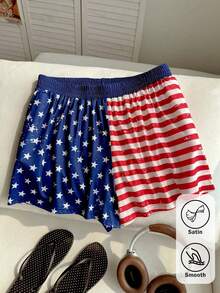 Comfortcana Plus Size Casual 4th Of July Graphic Color Block Shorts - Multicolor - View 10