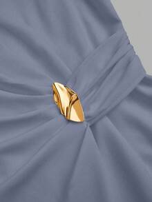 Franclia Women's Elegant 2026 Spring/Summer Asymmetric Sleeveless Ruched Metal Button Long Pants 2 Pieces Set - Grey - View 6