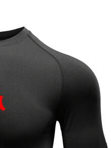 GymBeat Camiseta deportiva de manga corta con estampado de letras y mangas raglán para hombre, gimnasio - Negro - Ver 6