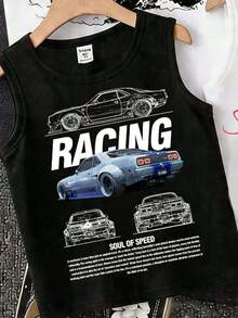 RANDOM 6 PCS SEND 3 PCS Young Boy Casual Multi-Piece Tank Top Set, Suitable For Summer, Classic Cool Racing Culture Graphic Print, Vintage Racing Pattern Print Tank Top Blind Box - Multicolor - View 3