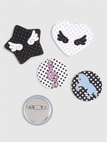 ROMWE Kawaii 5件組可愛粉色條紋、星星、波點與翅膀圖案胸針，衣服、包包與背包裝飾徽章鈕扣 - 彩色G - 查看 6