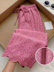 Comfortcana Plus Size Fuchsia Embroidered Loose Pants, Spring/Summer - Hot Pink - View 8