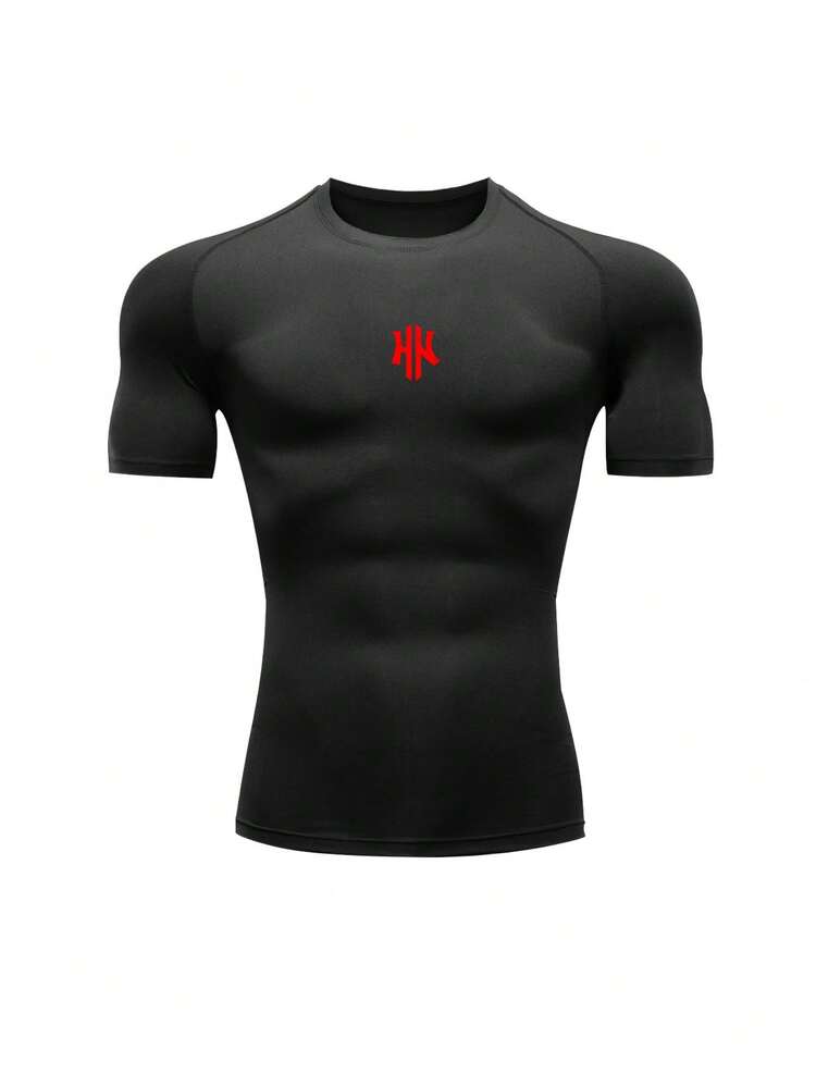 GymBeat Men's Letter Print Raglan Short Sleeve Sports T-Shirt - Black - View 3