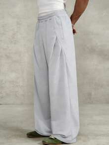 Manfinity Roghcode Men's Solid Color Elastic Waist Wide Leg Loose Casual Sweatpants - Grey - View 4