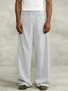 Manfinity Roghcode Men's Solid Color Elastic Waist Wide Leg Loose Casual Sweatpants - Grey - View 3