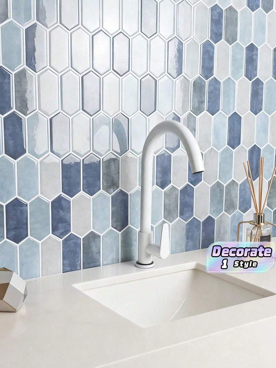 10/20PCS Thickened Design Blue Peel And Stick Wall Tile, 30.48x30.48cm Self Adhesive Backsplash Tile For Kitchen Bathroom - blue - View 1