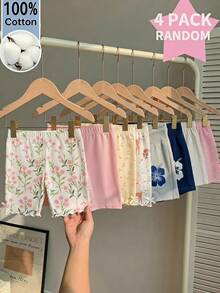 SHEIN 4件組少女針織素色花朵可愛小鹿休閒內搭褲套裝 - 彩色 - 查看 4