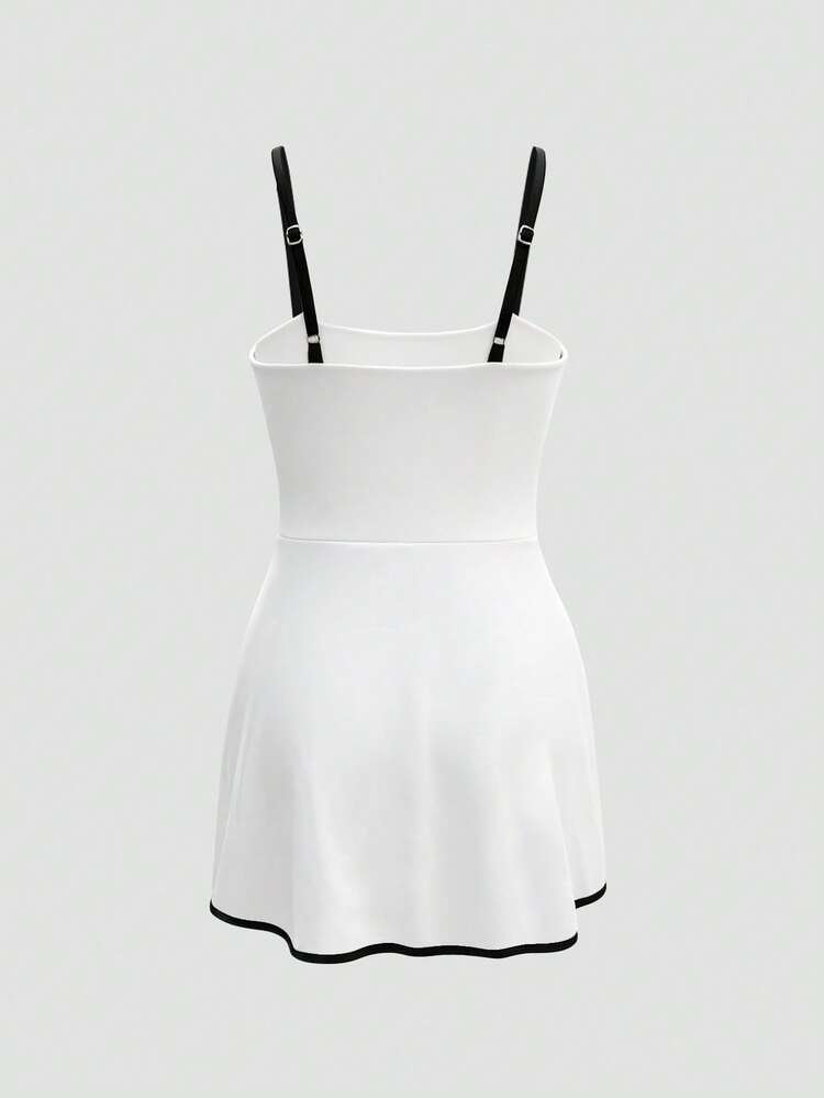 Sweetra Women's Casual Outdoor Simple Contrast Color Strap Sports Dress - White - View 2