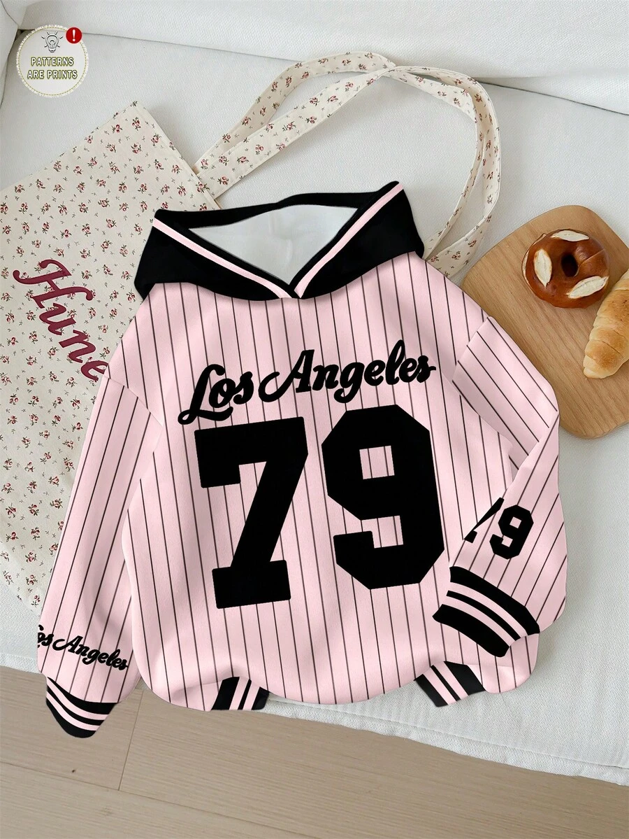 SHEIN EZwear 休閒極簡 79 數字印花運動衫,適合秋冬穿著 - 彩色 - 查看 1