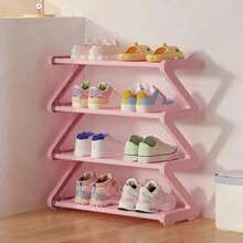 4-Tier Z-Shaped Shoe Rack, Durable Plastic Freestanding Storage Shelf, Curved Design, Multi-Functional Storage Rack, Easy To Assemble Floor-Standing Storage, No Tools Required, Compact Design, Suitable For Living Room Or Dorm, Stackable - Multicolor - View 21