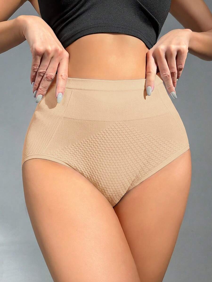 SHEIN 女款純色高腰塑形內褲 - 薑色 - 查看 1
