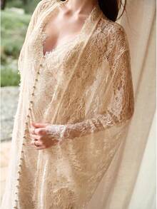 MOTF PREMIUM LACE SHEER BELL SLEEVE LONG ROBE - Apricot - View 2