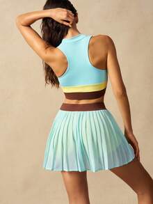 VARSIVA Set Olahraga Wanita Atasan Tank Top dan Rok Celana Lipit Motif Blok Warna - MultiWarna - View 11