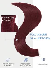 Mini Tape In Human Hair Extensions 99J# Wine Red Straight Remy Hair 14-22 Inch Premium Invisible Seamless Design With Thick Ends Healthy Anti-Shedding Hair, Ideal For Thin Hair, Salon Styling, Daily Wear Party & Holiday Cosplay For Women & Girls - S99J - View 5