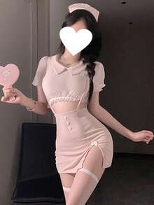 Dansine 2026春夏新款約會性感內衣 性感護士制服Cosplay緊身透視胸部不可拆卸睡衣套裝 - 粉色 - 查看 6