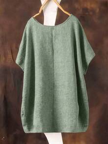 Linhara Camisa verde nueva de primavera/verano, versátil y casual, talla grande - Verde - Ver 2