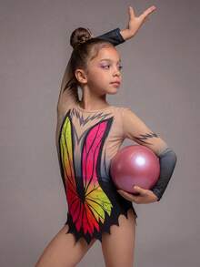 Young Girls' Patterned Gymnastics Leotard, Printed Design, High Elasticity Fabric, Team Competition, Individual Training - Multicolor - View 6
