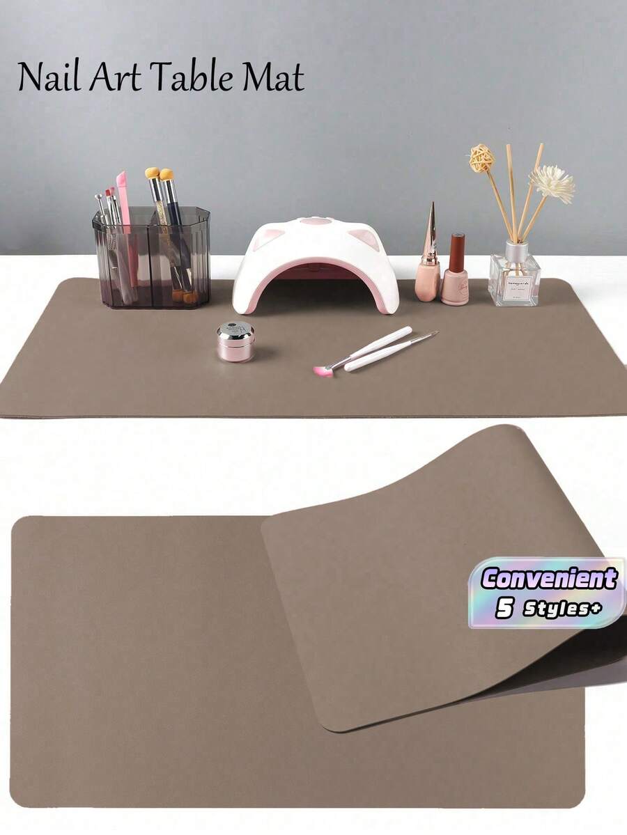 1pc Waterproof And Durable Nail Art Table Mat, Made Of Waterproof And Soft PU Leather, Designed For Studio Tabletops And Foldable Nail Art Armrests. Ideal For Nail Artists In Salons And For Home Use. - dark powder - View 1