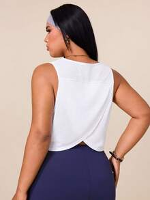 Easithlete Sleeveless Workout Crop Top For Women, Camo Jacquard Textured Fabric With Crisscross Open Back, Breathable Daily & Gym Athletic Tank - White - View 2