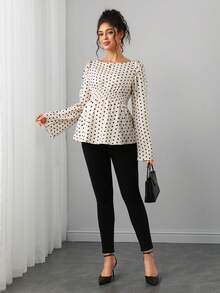 Momance Maternity Polka Dot Top, Shirred Waist, Long Sleeve , Fashionable Versatile Pregnancy, French Retro, Sweet & Spicy Style, Spring/Autumn - Multicolor - View 7