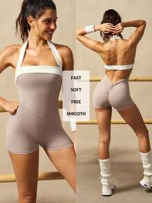 VARSIVA Color-Block, Open-Back, Halter-Neck, Form-Fitting Athletic Romper-Suitable For The Gym, Yoga, And Pilates. - Multicolor - View 13